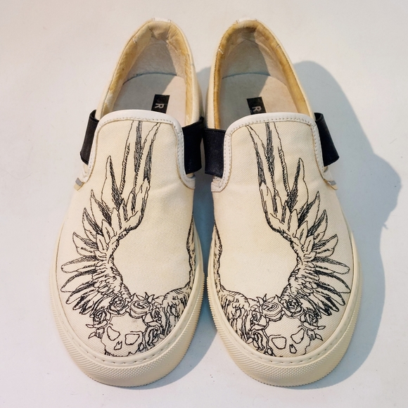 John Richmond Shoes - John Richmond printed canvas & leather slip-on sneakers, EU40, deadstock/flaws